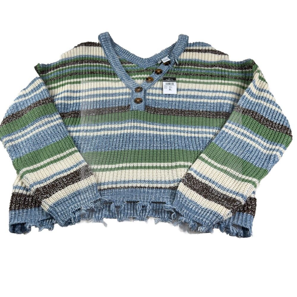 Sweater Striped‎ Oversized Raw Hem Size XL New